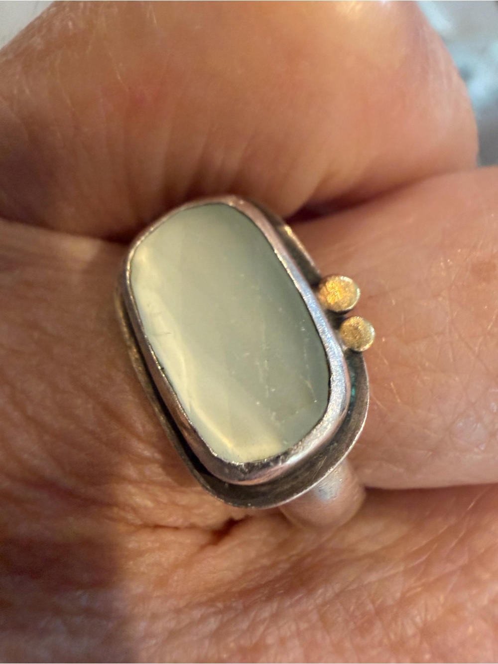 Ananda Khalsa Sundance Aquamarine Ring Silver 22k Gold Size 8.5 - Picture 11 of 13